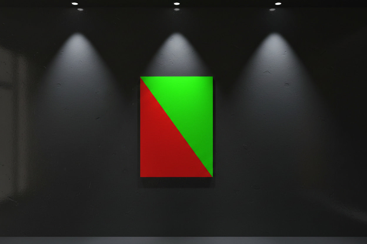 Aluminium Kunstdruck Geometric im Wohnzimmer – abstraktes Metallbild mit geometrischem Muster an der Wand