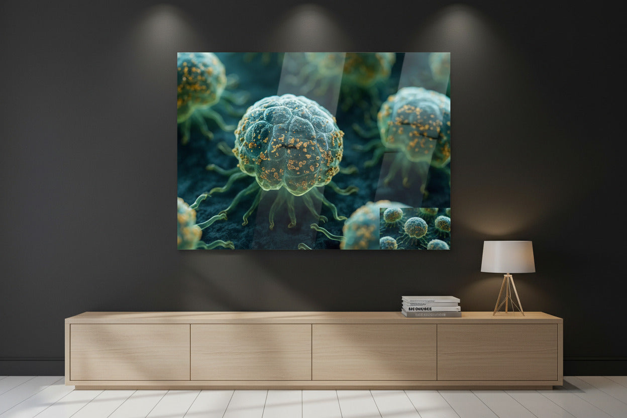 Aluminium Kunstdruck Micro World im Wohnzimmer – abstraktes Makro-Metallbild an der Wand 